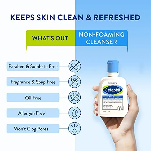Cetaphil Face Wash Gentle Skin Cleanser for Dry to Normal, Sensitive Skin, 125 ml Hydrating Face Wash with Niacinamide, Vitamin B5