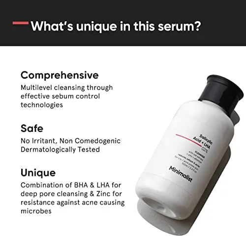 Minimalist 2% Salicylic Acid Face Wash For Oily Skin | Sulphate Free, Anti Acne Face Cleanser With Lha & Zinc For Acne Or Pimples | Men & Women 100 Ml
