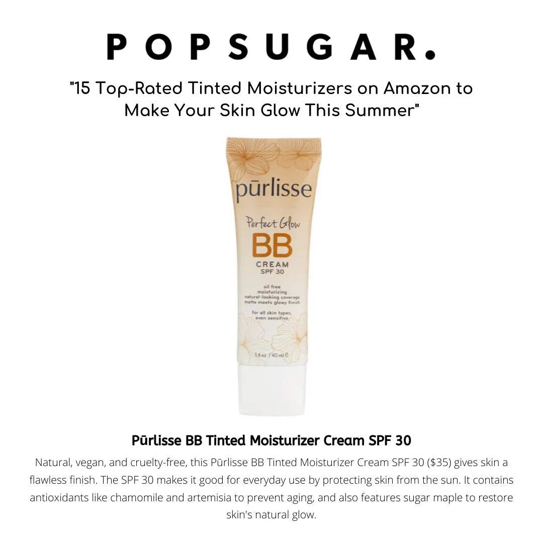purlisse Perfect Glow BB Cream SPF 30: Clean & Cruelty-Free, Medium Flawless Coverage, Hydrates with Jasmine | Medium 1.4oz