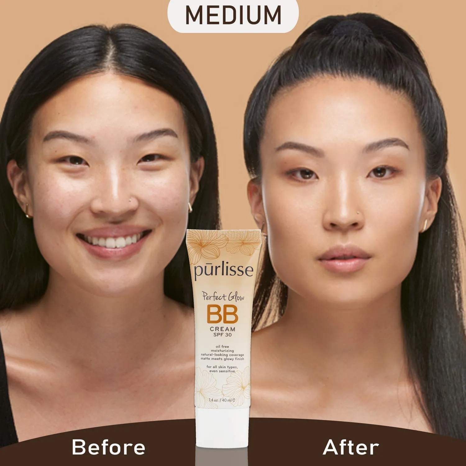 purlisse Perfect Glow BB Cream SPF 30: Clean & Cruelty-Free, Medium Flawless Coverage, Hydrates with Jasmine | Medium 1.4oz